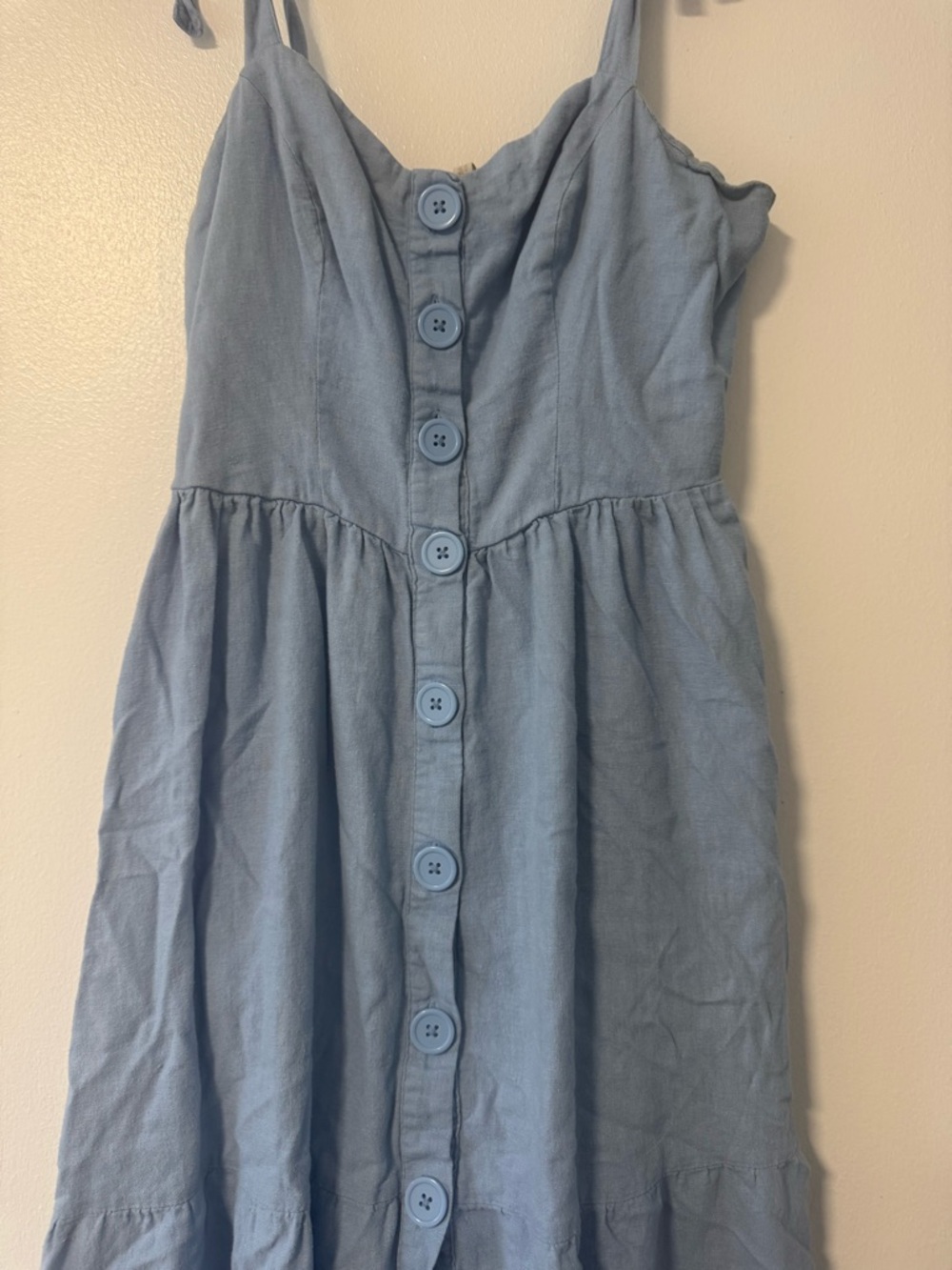 Urban Outfitters Light Blue Button-Front Midi Dress with Tie Straps - Picture 2 of 4